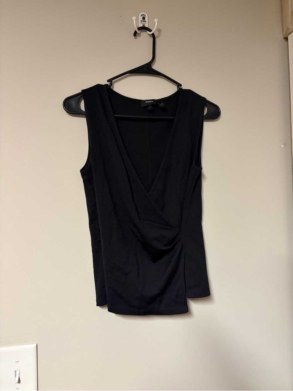 Theory Black Sleeveless Faux-Wrap V-Neck Drape Top - Size P - EUC Luxury Blouse